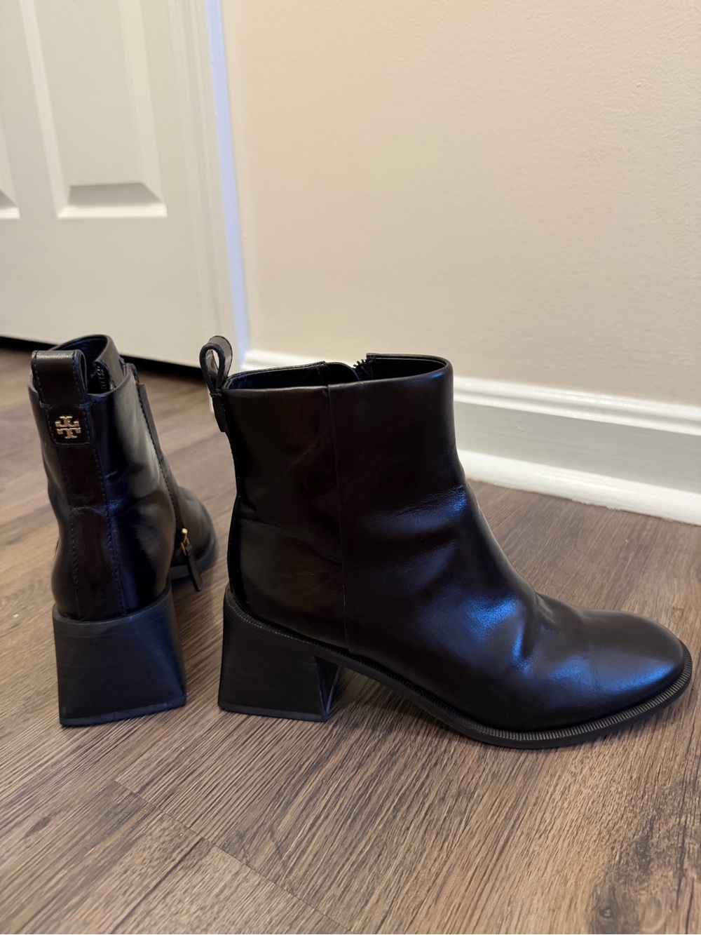Tory Burch Black Leather Block Heel Ankle Boots